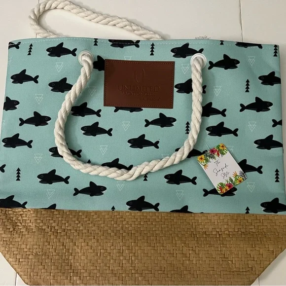 Marca The Seaside Style Shark Canvas Look Paper Straw Tote Large - Picture 1 of 15